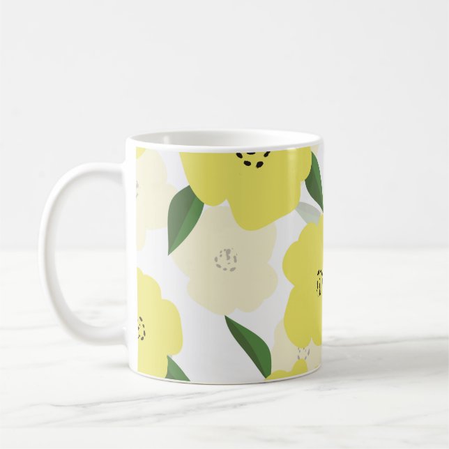 Taza De Café Seamless pattern with bright yellow flowers backgr (Izquierda)