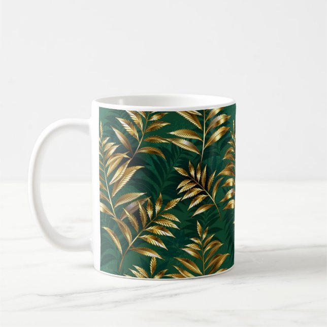 Taza De Café Seamless pattern with golden ferns (Izquierda)