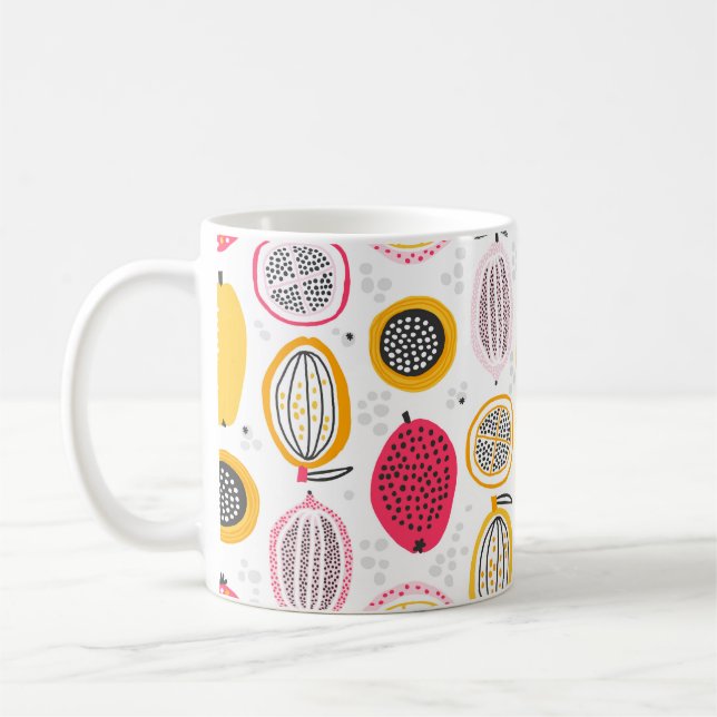 Taza De Café Seamless pattern with hand drawn exotic fruits. Ab (Izquierda)