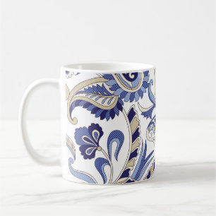 Taza De Café Seamless traditional Indian blue paisley patternpa