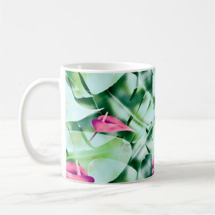 Taza De Café Seamless tropical leaves pattern background, retro