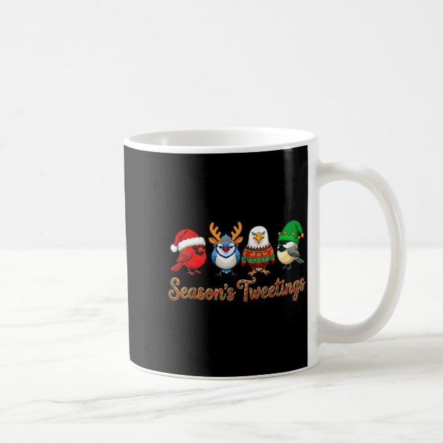 Taza De Café Season's Tweetings Funny Christmas Birdwatcher Squ (Derecha)