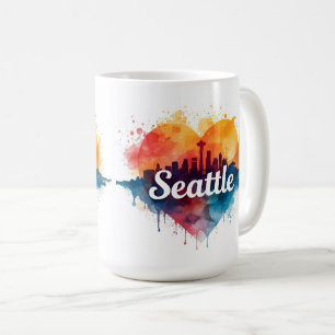 Taza De Café Seattle acuarela del horizonte