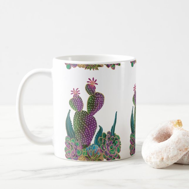 Taza De Café Sedona Cactus Flower Tiled design Mug (Con donut)