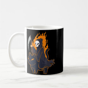 Taza De Café Segador montando un gato negro aterrador Halloween