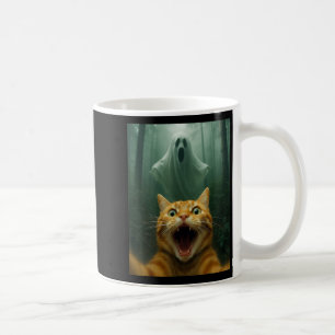 Taza De Café Selfie de gato asustado con fantasma _ Disfraz div