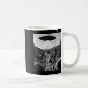 Taza De Café Selfie de gato con ovni alienígena Gato divertido
