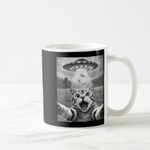 Taza De Café Selfie de gato con ovni alienígena Gato divertido