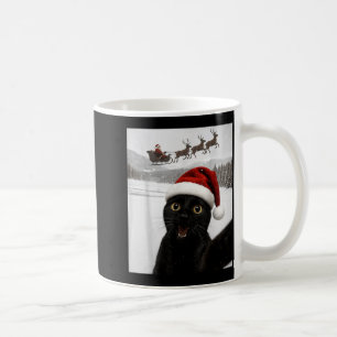 Taza De Café Selfie de gato con Papá Noel Gato negro divertido 
