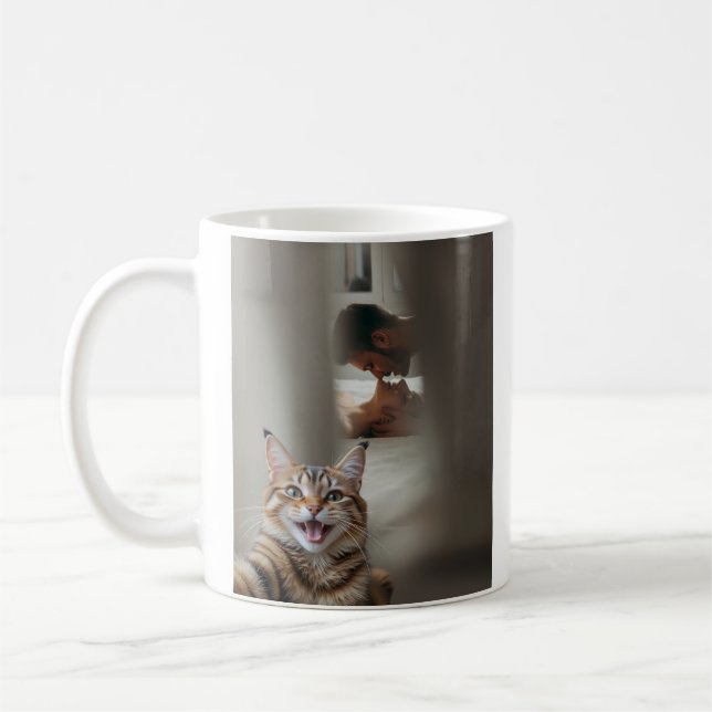 Taza De Café Selfie de gato divertida (Izquierda)