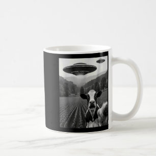 Taza De Café Selfie de vaca con ovni alienígena Hombres granjer