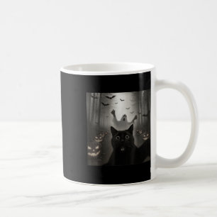 Taza De Café Selfie divertida de gato con fantasma espeluznante