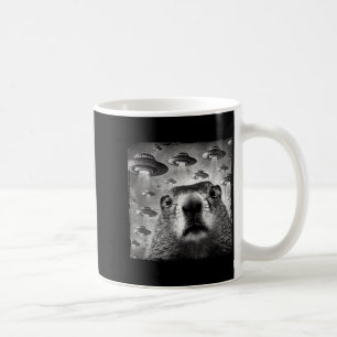 Taza De Café Selfie divertida de marmota con ovnis alienígenas
