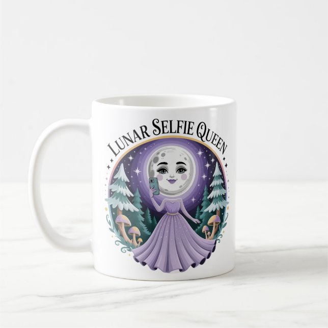 Taza De Café Selfie lunar bosque mágico celestial (Izquierda)