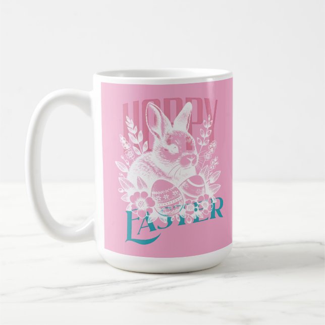 Taza De Café Sello de conejo de Pascua saltarín rosa (Izquierda)
