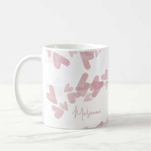Taza De Café Sellos de Corazón de Acuarela Escritura Rosa Nombr
