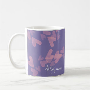 Taza De Café Sellos de Corazón de Acuarela Nombre en Escritura 