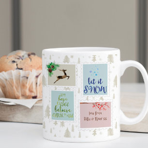 Taza De Café Sellos de Navidad en árboles de pino beige