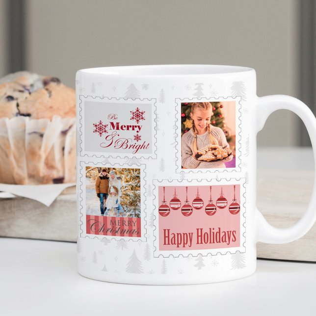 Taza De Café Sellos fotográficos de Navidades grises rojos pino (Subido por el creador)