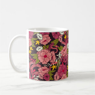 Taza De Café Selva floral con patrón de serpientes, flor tropic
