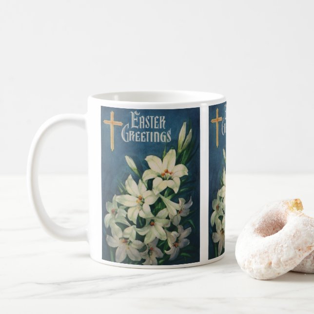 Taza De Café Semana Santa Lilies Flores, Vieja Pascua Religiosa (Con donut)