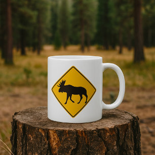 Taza De Café Señal de cruce de alces Seguridad de la fauna