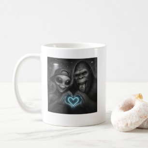 Taza De Café Señal de mano de amor alienígena Bigfoot Sasquatch