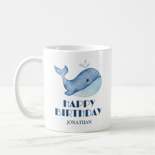 Taza De Café Sencilla ballena azul mar feliz cumpleaños