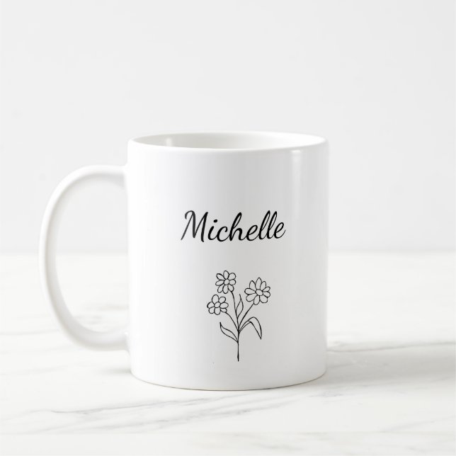 Taza De Café Sencilla margarita blanco negro trendy floral (Izquierda)