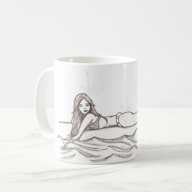 Taza De Café Sencilla Sirena Dibujo Elegante Fantasía Arte (Anverso izquierdo)