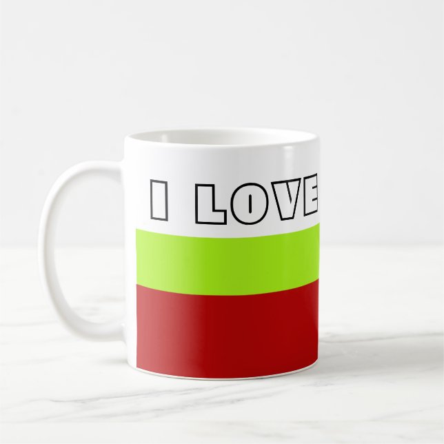 Taza De Café Sencillamente Rayas primavera rojo verde + tu text (Izquierda)