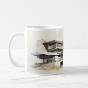 Taza De Café Sencillo Dibujo Arquitectónico De Un Edificio De C