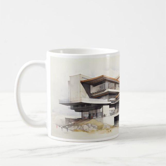 Taza De Café Sencillo Dibujo Arquitectónico De Un Edificio De C (Izquierda)