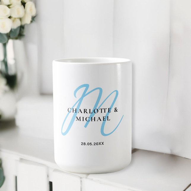 Taza De Café Sencillo, elegante, monograma boda (Simple, elegant, monogram wedding coffee mug.)