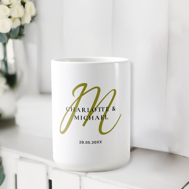 Taza De Café Sencillo, elegante, monograma boda (Simple, elegant, monogram wedding coffee mug.)