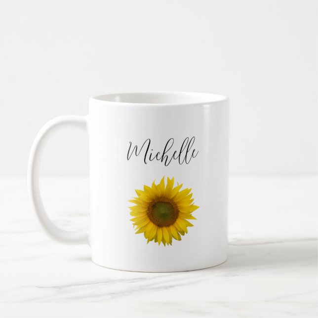 Taza De Café Sencillo guión elegante de girasol (Izquierda)
