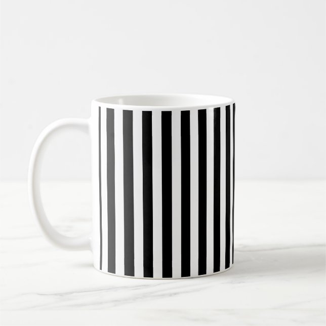 Taza De Café Sencillo moderno negro y blanco rayado vertical (Izquierda)