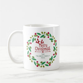 Taza De Café Sencillos Navidades florales elegantes Wreath Nomb