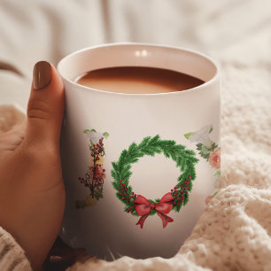 Taza De Café Sencillos Navidades florales escribieron alegre