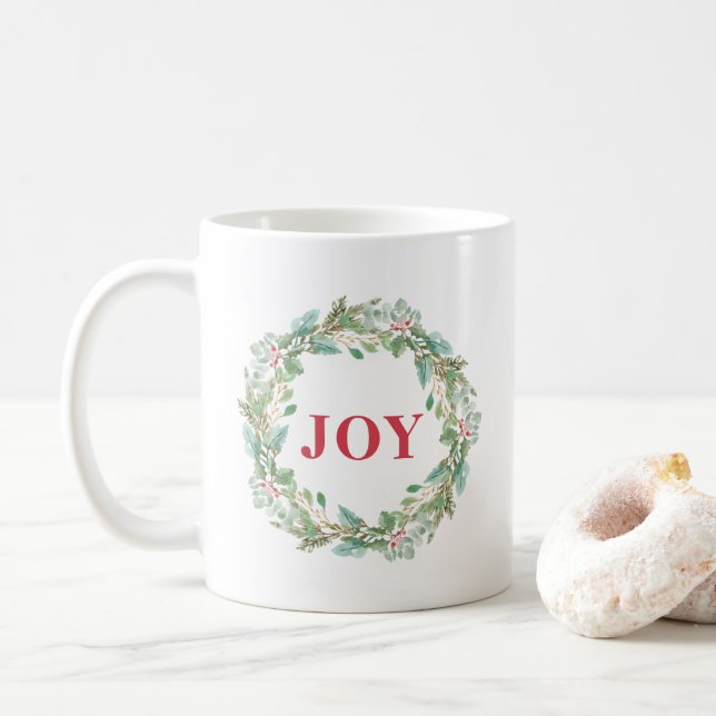 Taza De Café Sencillos Navidades modernos de Wreath Joy (Con donut)