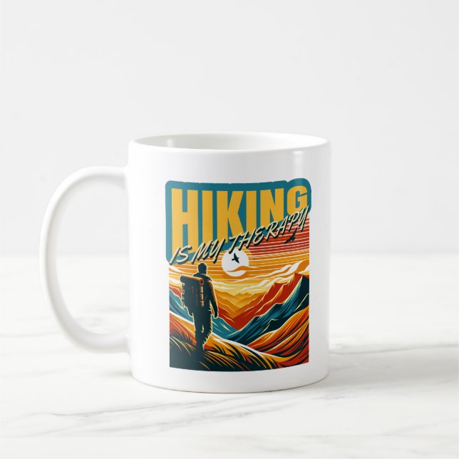 Taza De Café Senderismo es mi terapia Divertida Montañas Escala (Izquierda)