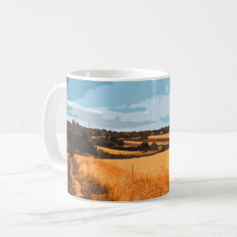 Taza De Café Sendero Campestre Escénico Campo Dorado Retro