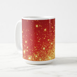 Taza De Café Sendero Dorado Brillante sobre Fondo Rojo Vibrante