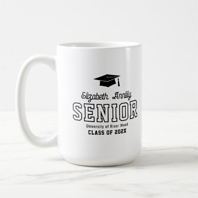 Taza De Café Senior Custom Year Script Graduate College  (Izquierda)
