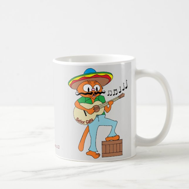 Taza De Café Señor Gato™ Cantando Mustache Mexicano con Guitarr (Derecha)