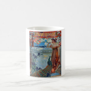 Taza De Café Señora de Art Nouveau con pavo real