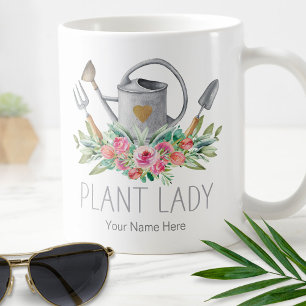 Taza De Café Señora de las Plantas Boho Acuarela Humor de Jardi