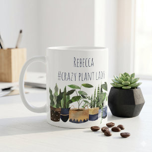 Taza De Café Señora de las Plantas Loca Maceta y Cactus 