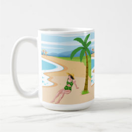 Taza De Café señora en la playa