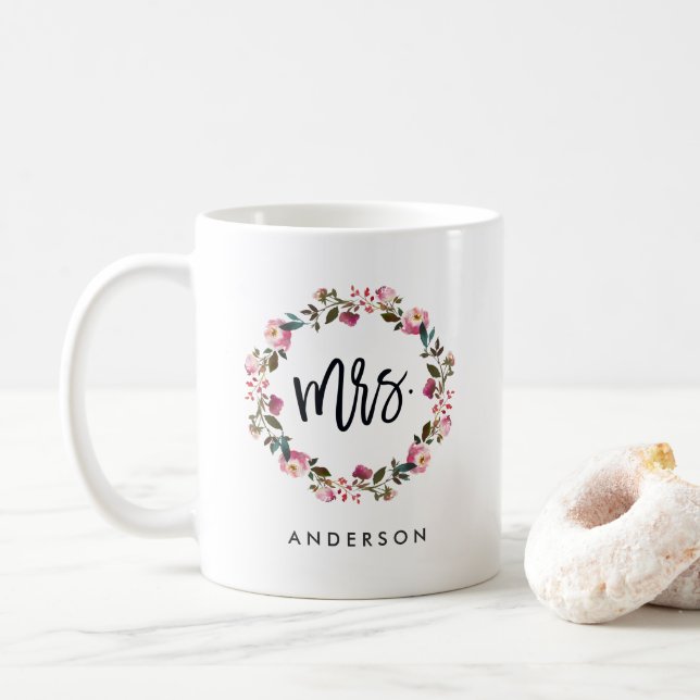 Taza De Café Señora Floral Wreath Personalized (Con donut)